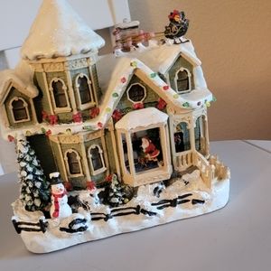 Christmas Village House with Santa in Window